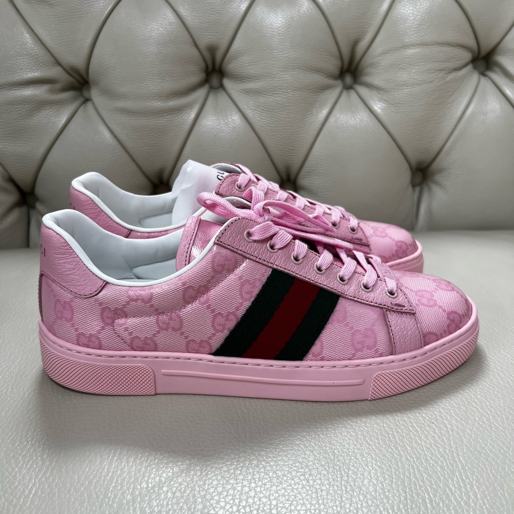 New Gucci PINK Lace-Up Sneakers Shoes - Picture 5 of 11